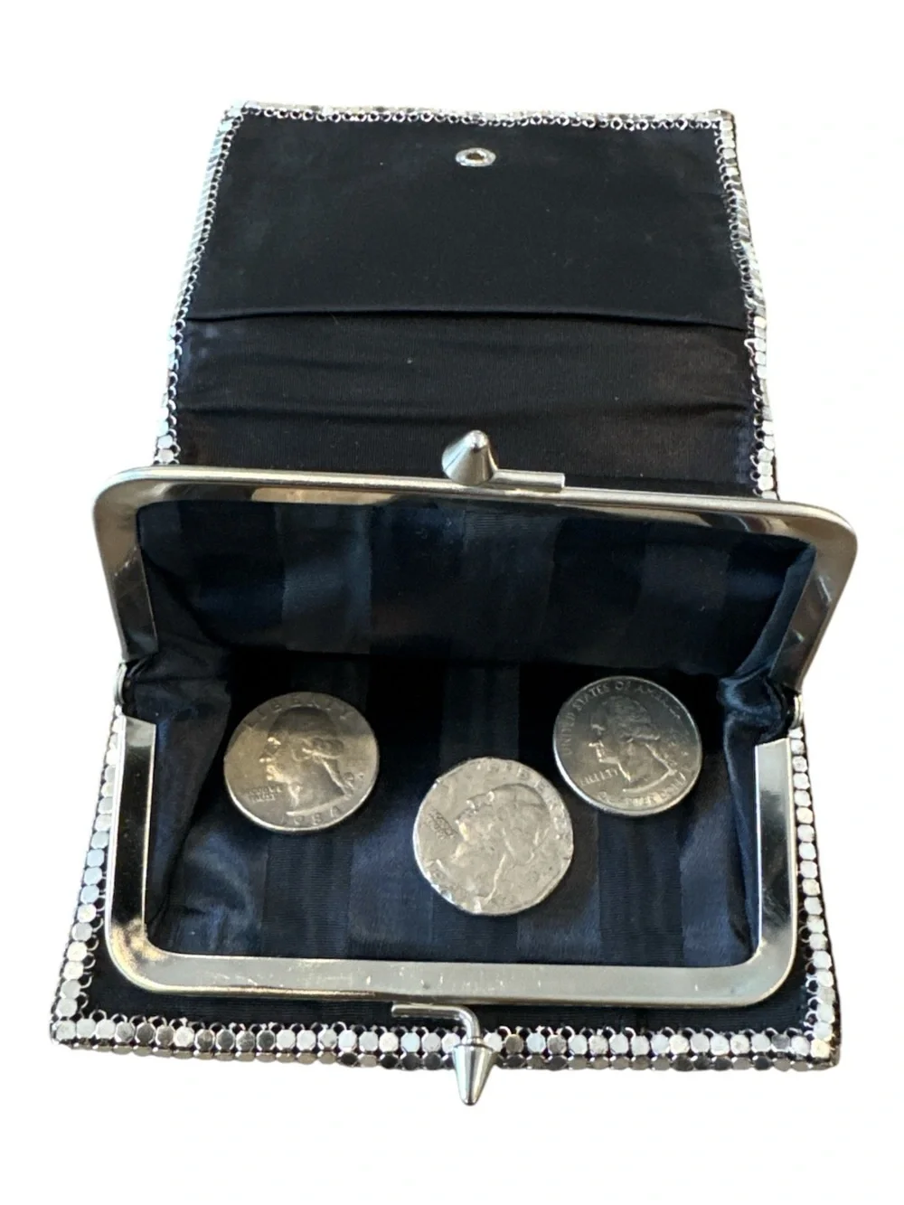 Vintage Silver Mesh Wallet Kiss Lock Coin Purse Card Holder Clutch